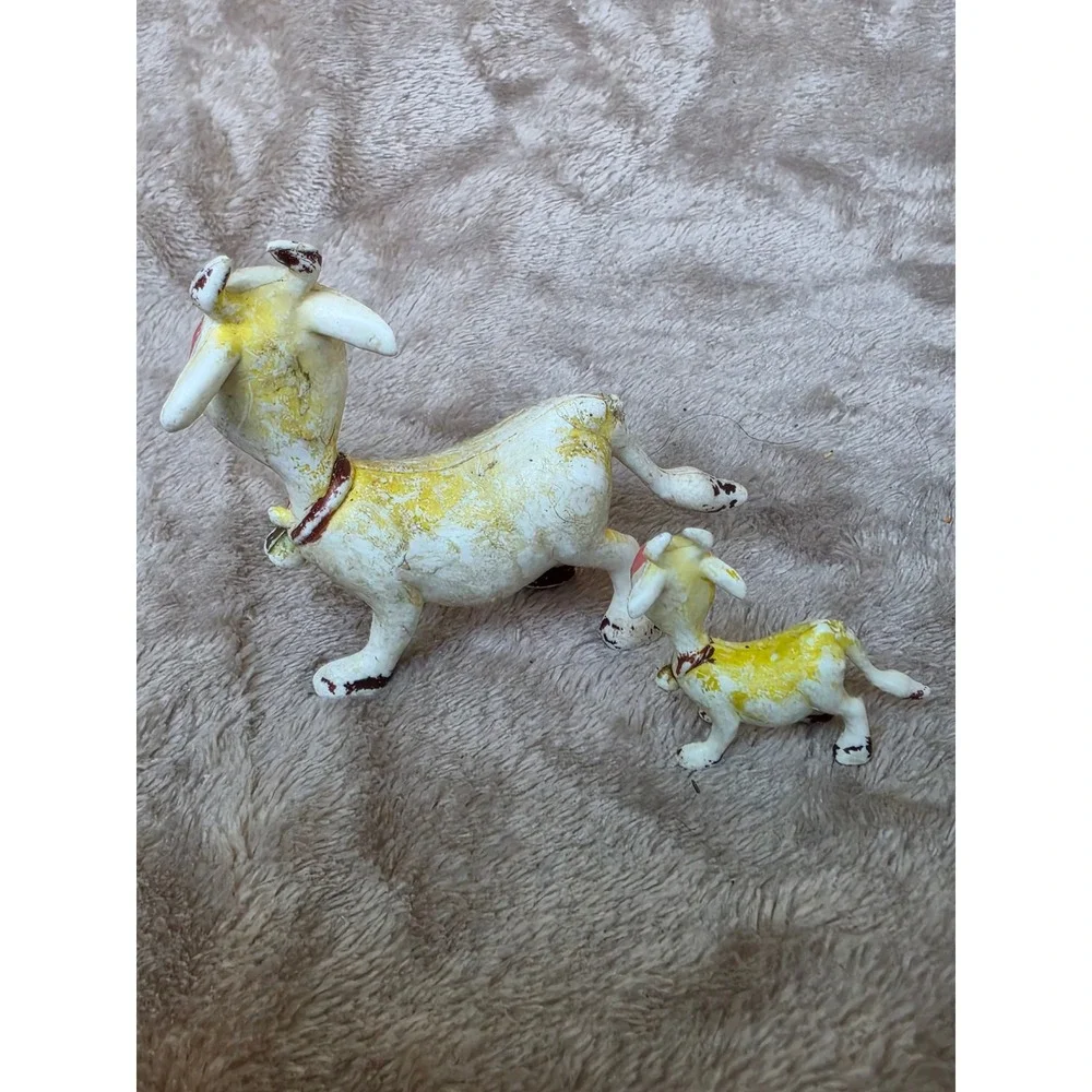Vintage Cow and Calf Figurine Set Made in Hong Kong Yellow Red Kitsch Farmhouse
